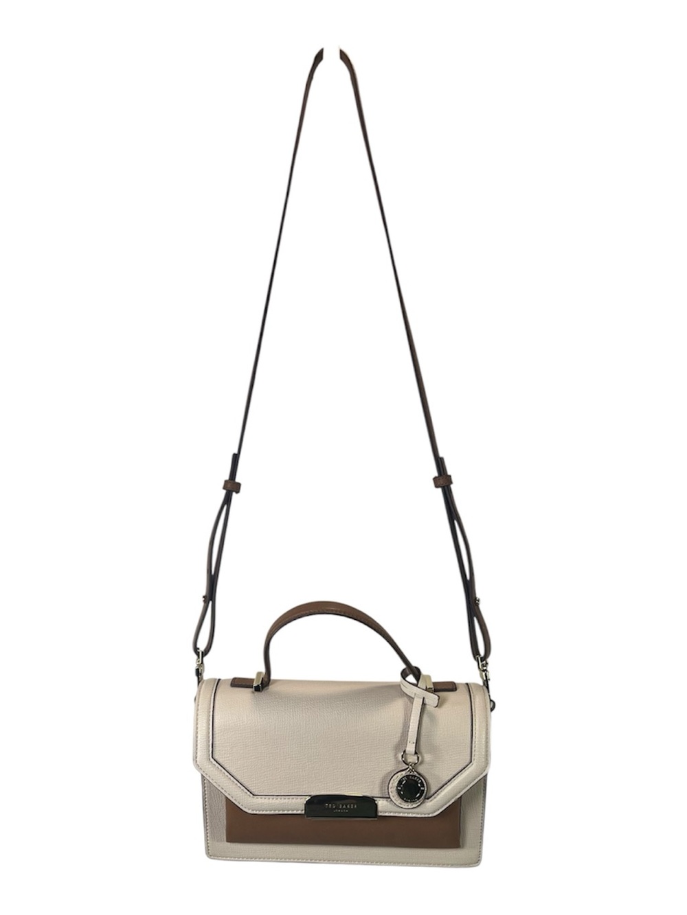 Ted Baker London Riley 2 Tone Cream/ Brown Leather Satchel/Crossbody Purse - Picture 3 of 13
